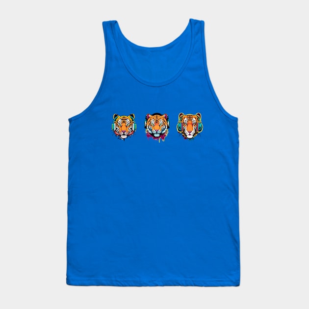 t-shirt design, colorful tiger with headphones on, graffiti art Tank Top by goingplaces